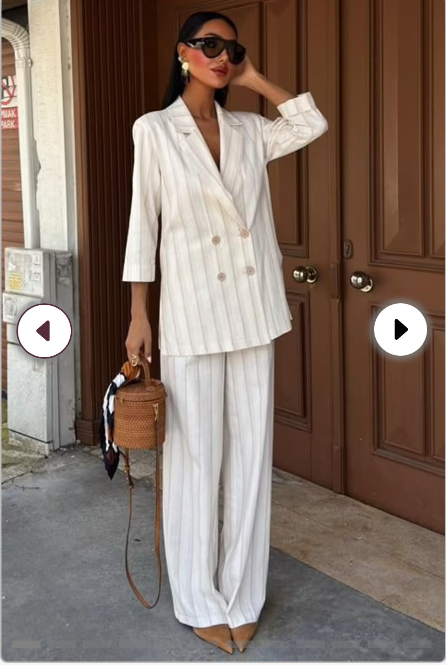 Sofia Blazer Set - Cremekleurig met Streep